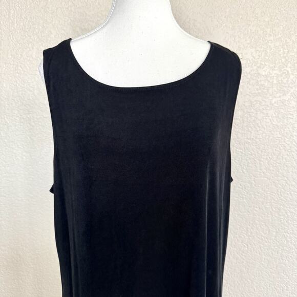 Chico's Travelers Size 3 Dress Solid Black Sleeveless Stretch Slinky Tank Sheath - Picture 2 of 12